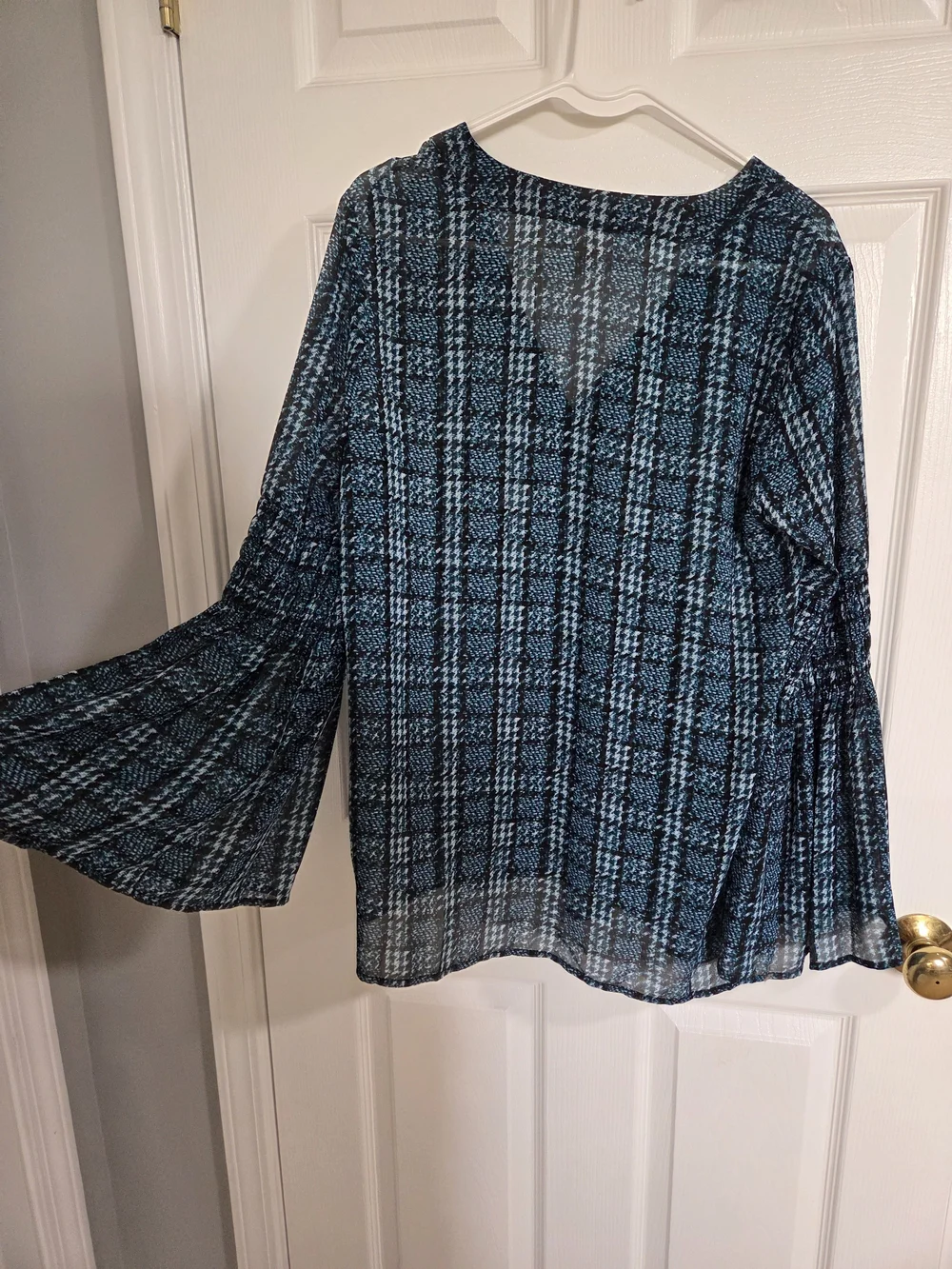 Michael Kors Teal and Black V-Neck Bell Sleeve Tunic